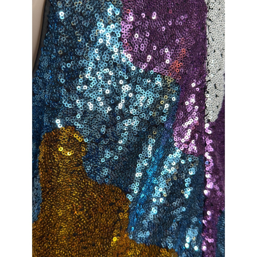 Hutch Sequin Mini Dress Sz M (Fits 6-8) Multicolor Colorblock Mock Neck - Picture 5 of 6